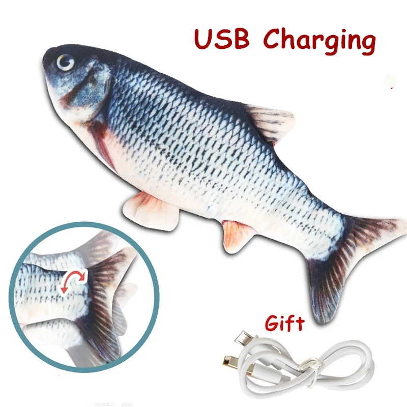 

Cat USB Moving Fish Toys Catnip Chew Toy Plush Fish Shape Stuffed Pillow Chew Bite Toy Fish Flop Cat Wagging Catnip Toy