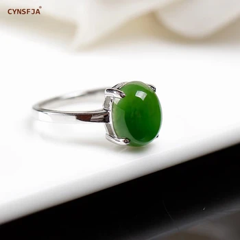 

CYNSFJA Real Certified Natural Hetian Jade Jasper 925 Sterling Silver Amulets Green Jade Ring High Quality Resizable Best Gift