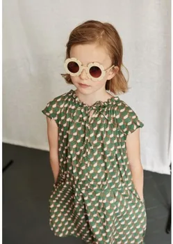 

baby girls clothes summer short-sleeve dress cotton Green plaid pattern printing light and comfortable dress
