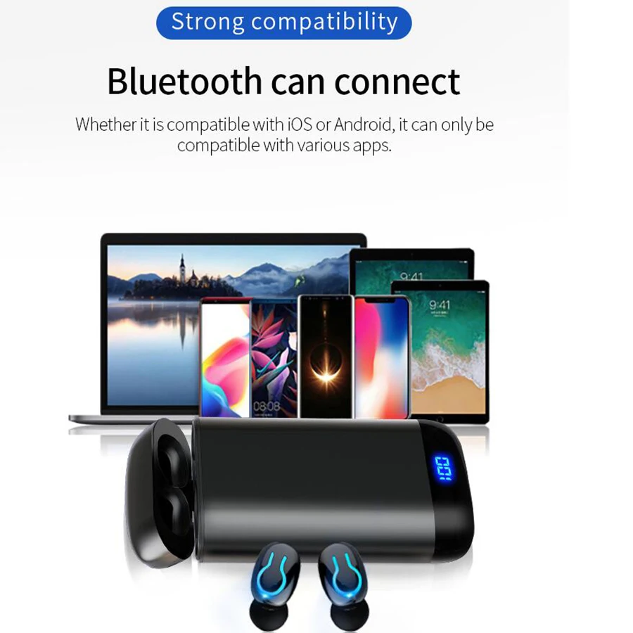 Новинка, беспроводные наушники Bluetooth 5,0, HD стерео наушники, водонепроницаемая гарнитура, двойной микрофон, 6000 мА/ч, внешний аккумулятор, чехол для зарядки батареи
