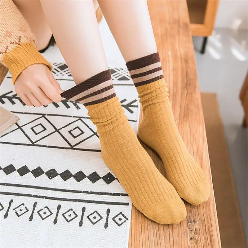 Осенне-зимние новые носки хлопковые женские носки в Японскую полоску дышащие женские носки