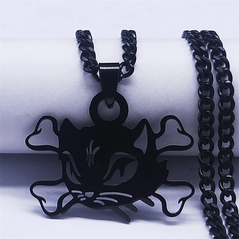 Punk Katze Schädel Edelstahl Halskette Kette Schwarz Farbe Anhänger Halsketten Goth Schmuck Collares Acero Inoxidable N3881BKS06 – Detail 7