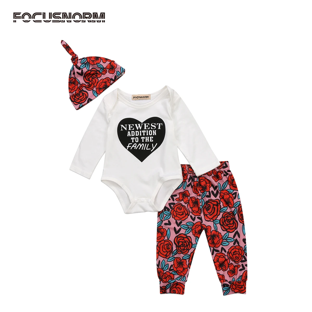 Newborn Baby Girls Floral clothes Set long sleeve black heart Romper