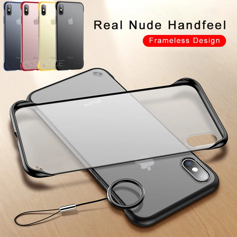 

4 Colors Frameless Matte Case For iPhone X XR XS Max 11 Pro Max 6 6s 7 8 Plus With Finger Ring Hard PC Translucent Phone Cover