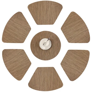 

Promotion--Round Placemats for Round Table Wedge Kitchen Place Mats with 1 Round Piece Heat Insulation Stain-Resistant Vinyl Wov