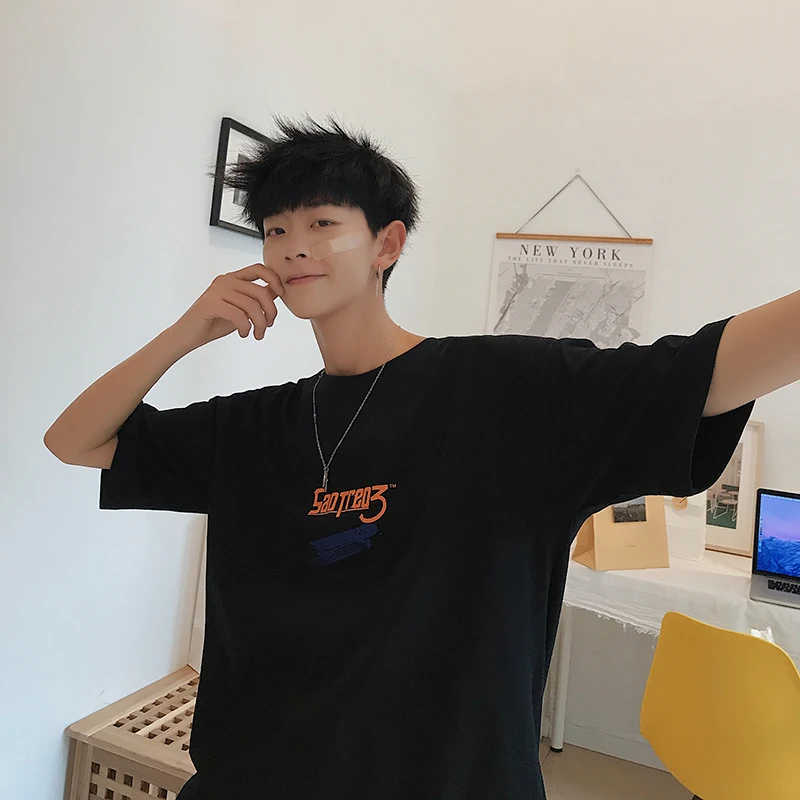 New Arrival Short sleeve Europe and America streetwear Loose Swish Creative hip hop t shirt All-match crew neck camiseta hombre