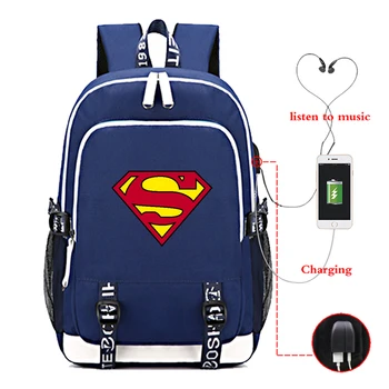 

Boys Girls Superman USB Charge School Bags Men Women Vintage Travel Backpack Beautiful Large Capacity Laptop Rucksack