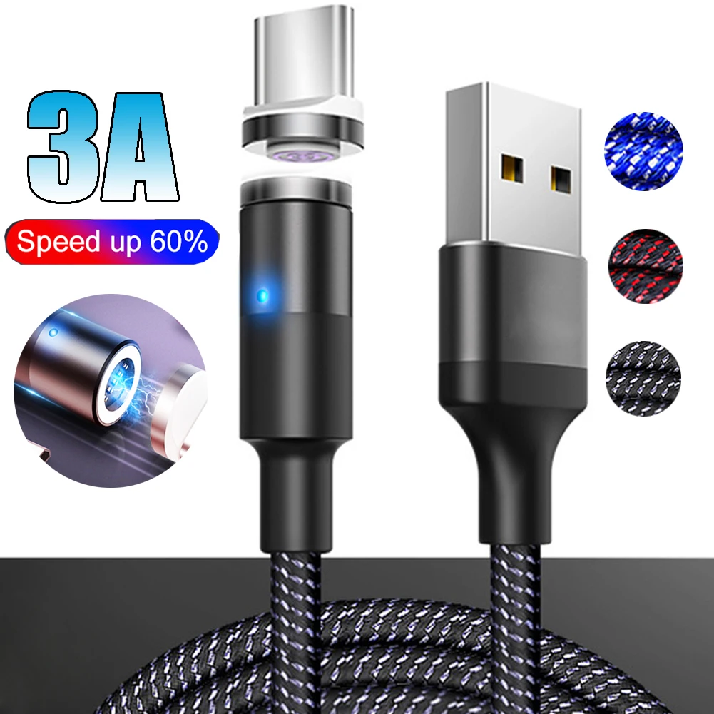 Магнитный зарядный кабель Marjay на 360 °, кабель Micro usb type C для быстрой зарядки iPhone, samsung, Xiaomi, huawei, магнит для мобильного телефона - Цвет: Black