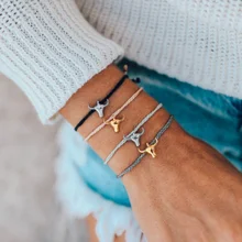 4 шт./компл. Для женщин Личность цвета: золотистый, серебристый Bull Череп цветной кожаный плетеный браслет набор богемные ювелирные аксессуары в стиле панк