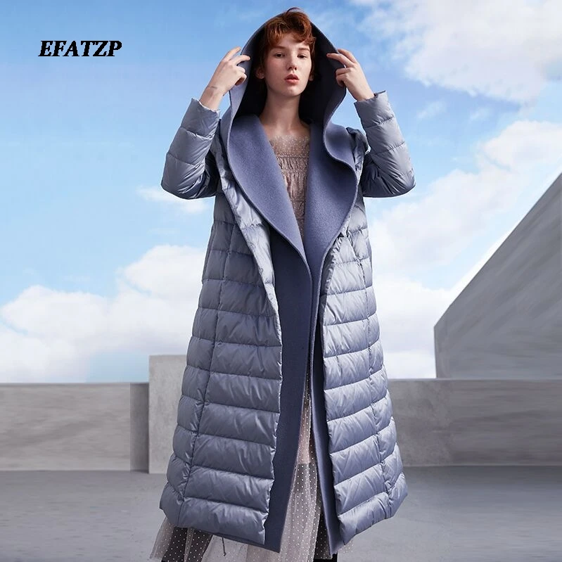 EFATZP, новинка, зимняя женская куртка на утином пуху 90, шерстяное стеганое пуховое пальто для женщин, однотонное, Сельма, высокое качество, XL, верхняя одежда
