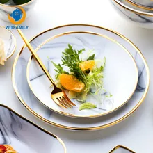 Керамическая посуда тарелка мраморная квадратная круглая позолоченная тарелка в скандинавском японском стиле западные столовые приборы