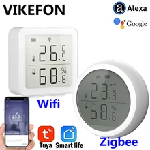 Tuya wifi zigbee temperatura e umidade sensor controlador medidor higrômetro indoor termômetro com display lcd para casa inteligente
