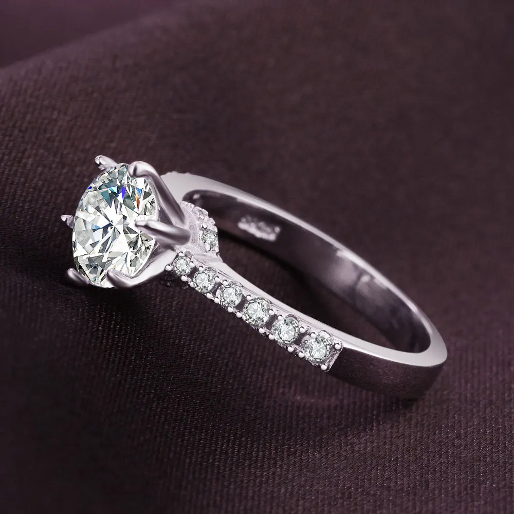 1.2ct 7,25 мм 925 пробы Серебряное кольцо для женщин серебряное круглое кольцо с муассанитом Романтические кольца для помолвки хорошее ювелирное изделие женские подарки