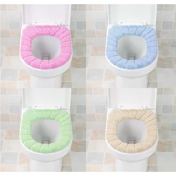 

Solid Color Knit Bathroom Toilet Seat Cover Cushion Soft Warmer Mat Pad Cushion Comfortable Seat Bidet Washable Keep Warm Mat