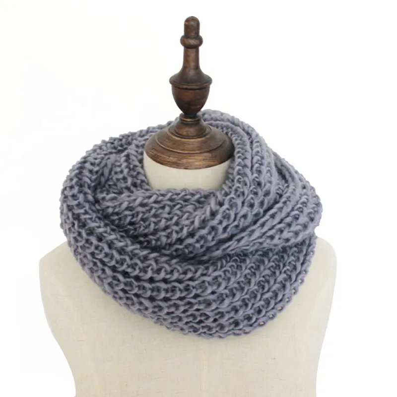 Однотонный вязаный снуд, зимний базовый бесконечный зажим для шарфа для женщин