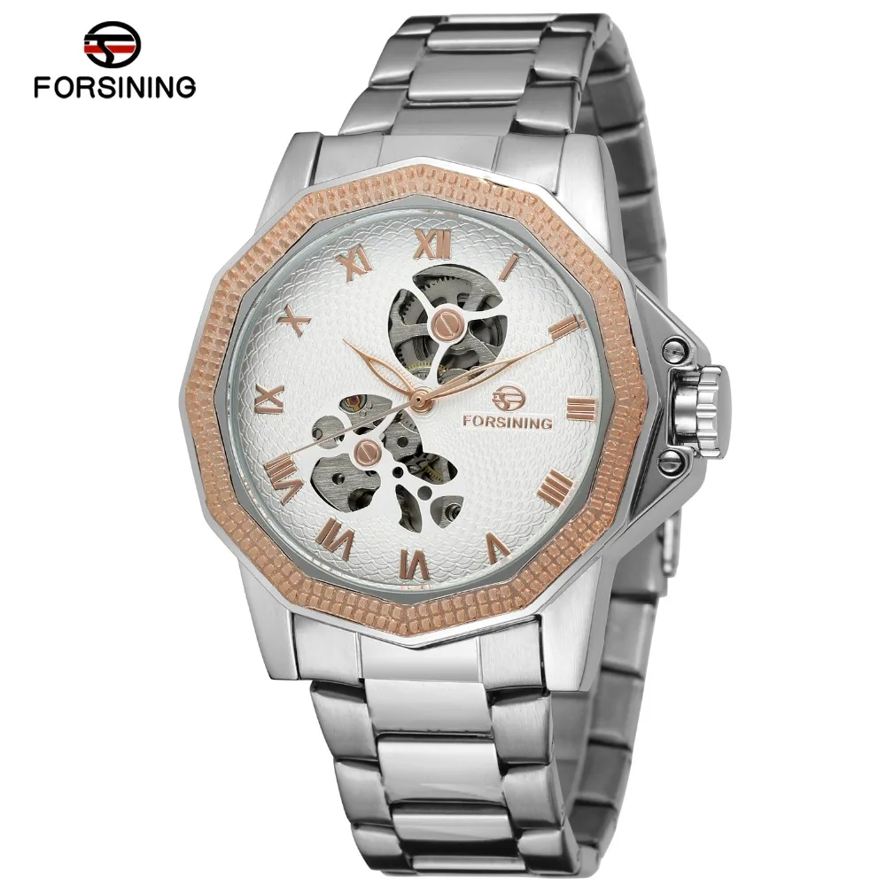 

FORSINING Men Luxury Brand Self Wind Skeleton Stainless Steel Watch Automatic Mechanical Wristwatches Gift Box Relogio Releges