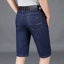 Классические Стильные мужские деловые джинсовые шорты, летние новые модные повседневные эластичные джинсы, синие шорты, мужские брендовые шорты