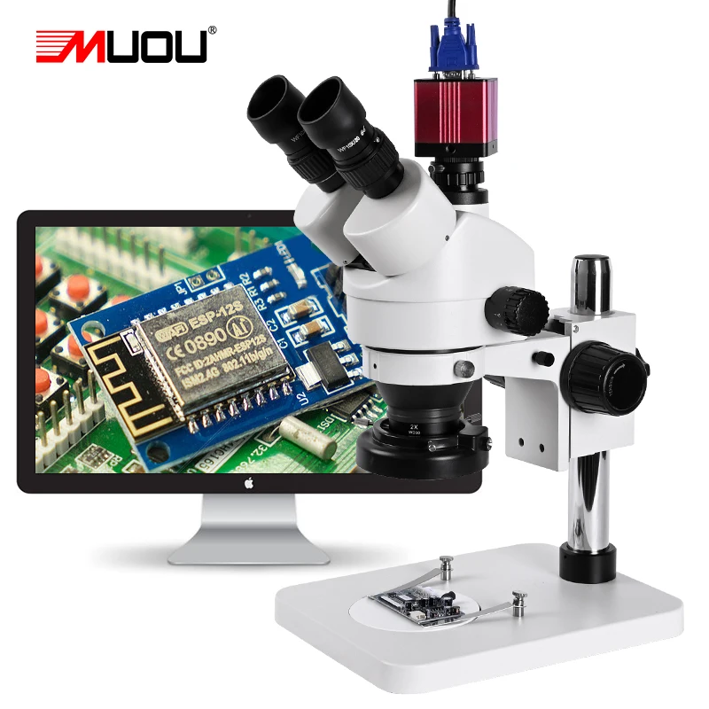 

21MP HD 1080P HDMI VGA camera Stereo trinocular digital Microscope zoom 3.5 90x +1/3 adapter +56 LED Ring Light soldering repair