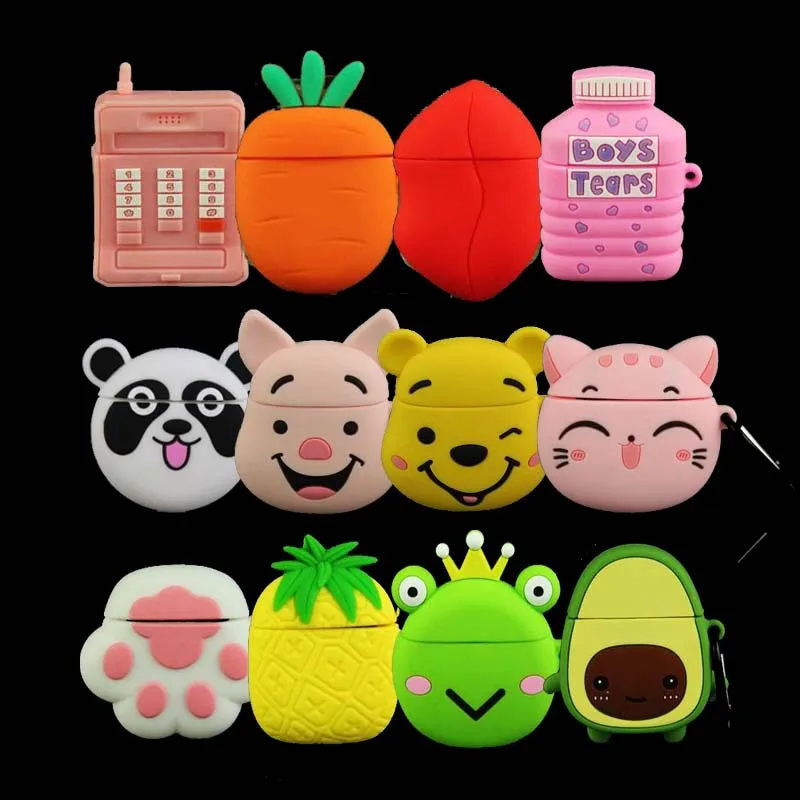 

Bluetooth Headset 3D Silicon Case for Airpods 1 2 Clear Lip Pig Cartoon Earphone Soft Protective Cover Bag With Ring Strap