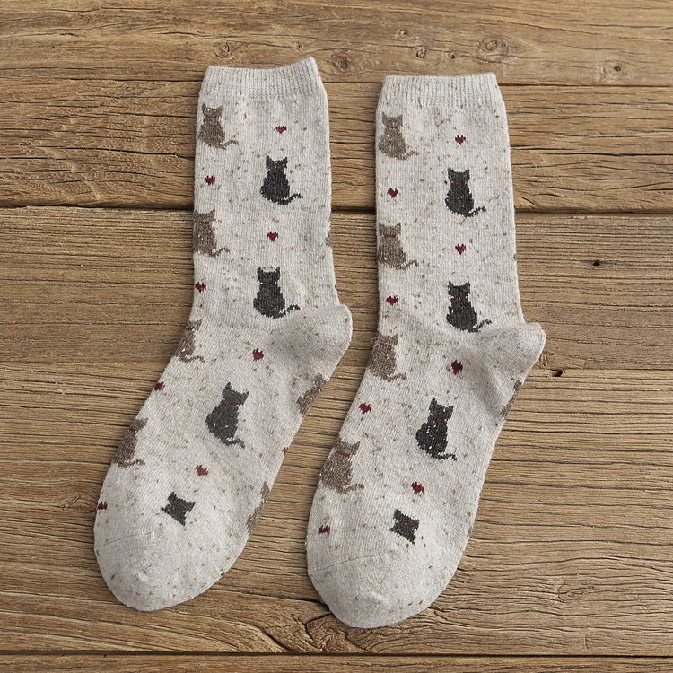MISSZUING/теплые женские Носки с рисунком кота; шерстяные носки для женщин и девочек; зимние носки