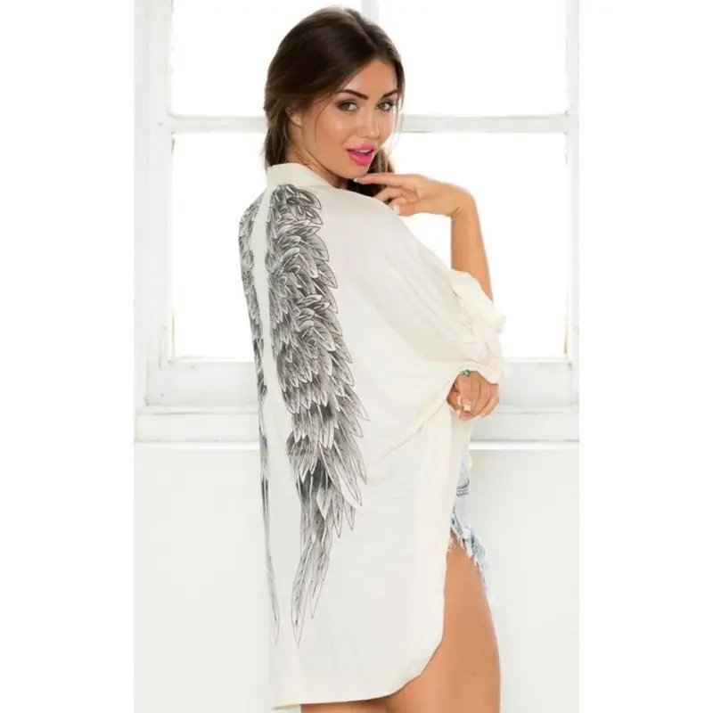 

Europe And America Coat 2015 Europe And America Wing Bat Sleeve Cardigan Printed Loose Kimono Card