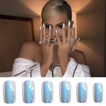 

Ins beautiful pearl mirror pure color false nails french 24pcs American punk style lady full nail tips cute fake nails