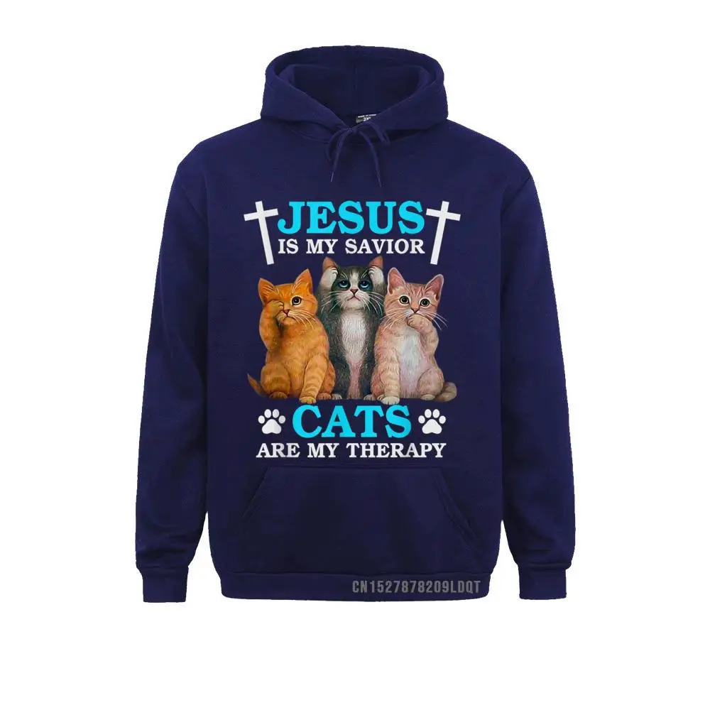 Men Long Sleeve Jesus Is My Savior Cats Are My Therapy Christian Funny Cat T-Shirt__B13213 Sweatshirts Birthday Hoodies Graphic Clothes Jesus Is My Savior Cats Are My Therapy Christian Funny Cat T-Shirt__B13213navy