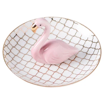 

1pc Flamingo Shape Jewelry Plate Exquisite Ceramic Trinket Tray Elegant Storage Dish for Rings Keys Earrings