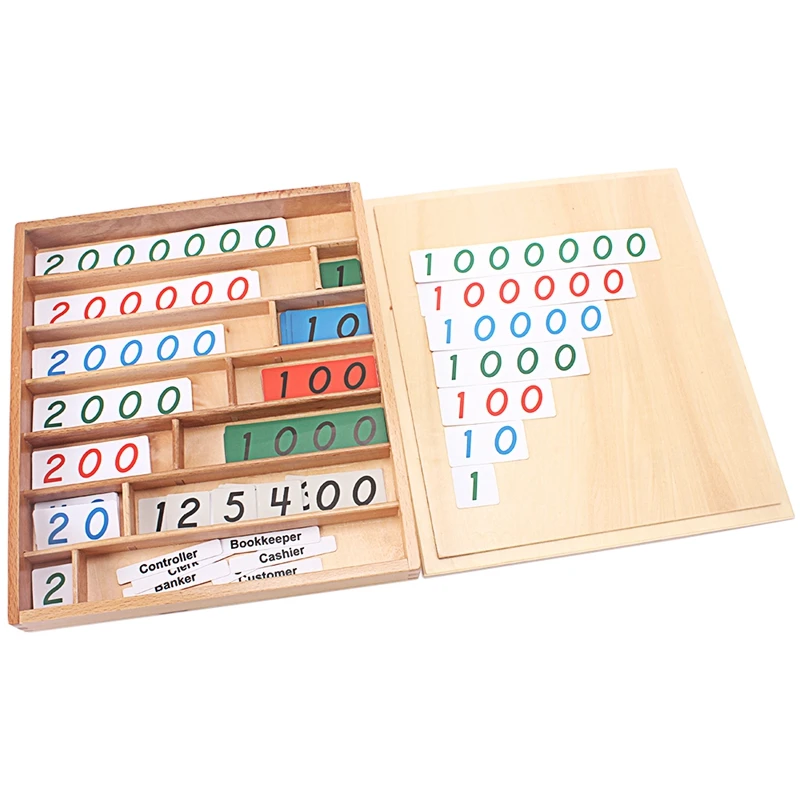 Montessori Wood Bank Game Math Toys Digital 0-9000000 Banker Customer Cashier Game Math Toys Early Educational Preschool Trainin