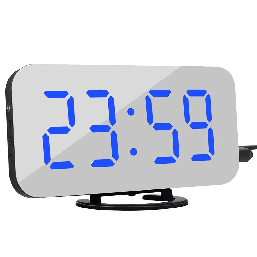 

Minimalist Digital LED Mirror Dual USB Port Charge Phone Snooze Desk Alarm Clock