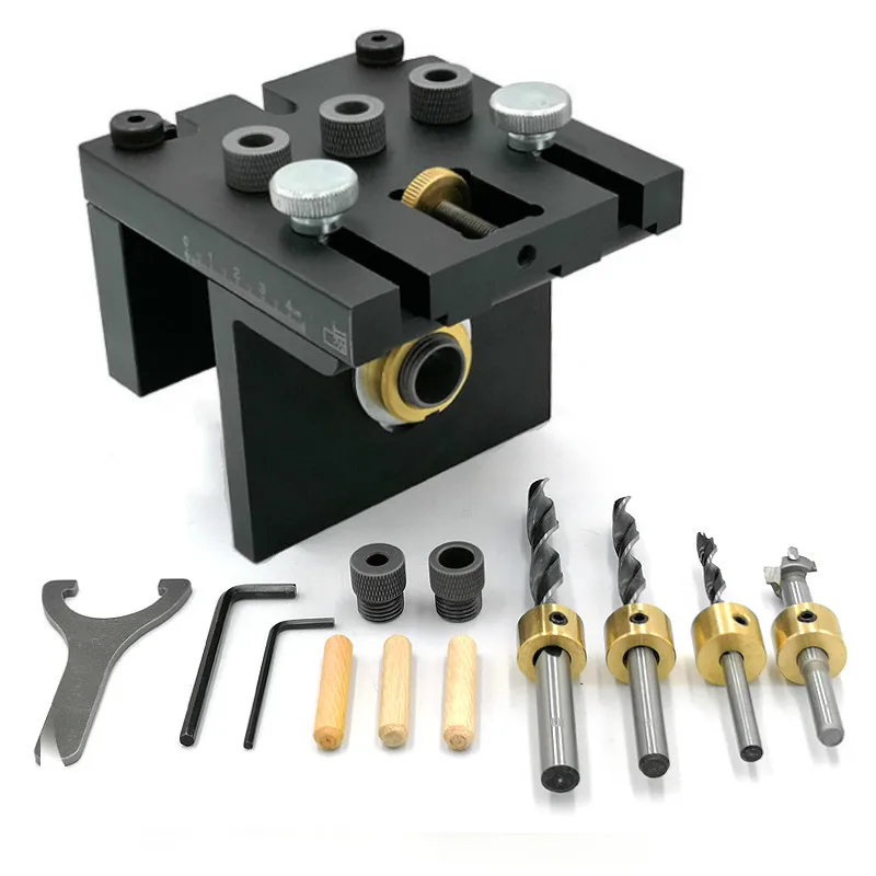 

3 in 1 Woodworking Doweling Jig Kit With Positioning Clip Adjustable Drilling Guide Puncher Locator Carpentry Tools