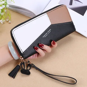 

New Style WOMEN'S Handbag Wallet Women's Long Korean-style Contrast Color Joint Zipper Tassels Large-Volume Wallet Mobile Phone