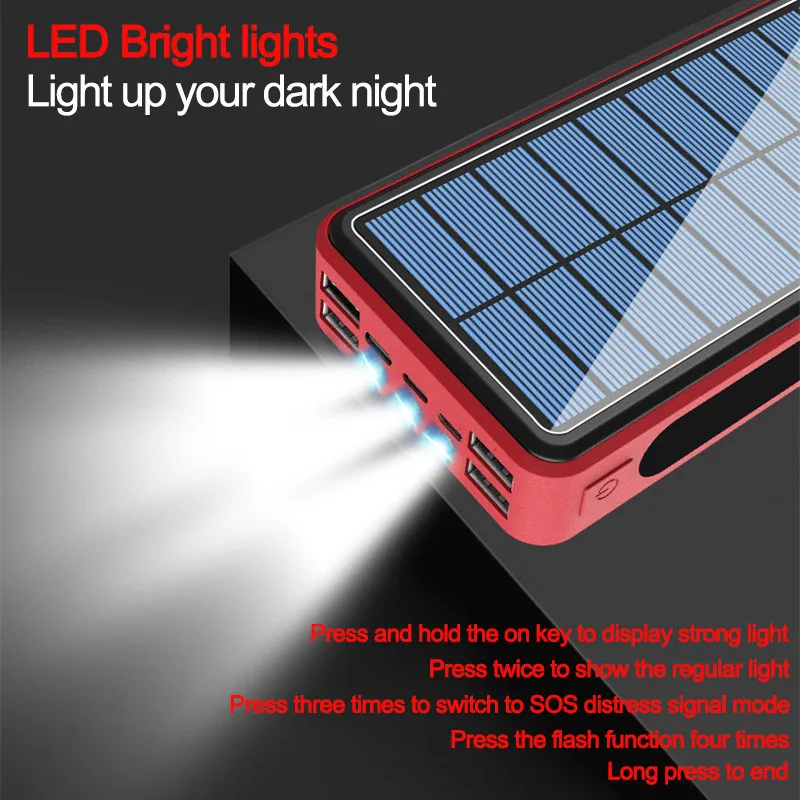 Wireless Solar Power Bank 80000mAh External Battery PoverBank Portable 4USB LED Powerbank Mobile Phone Charger for Xiaomi Iphone type c power bank