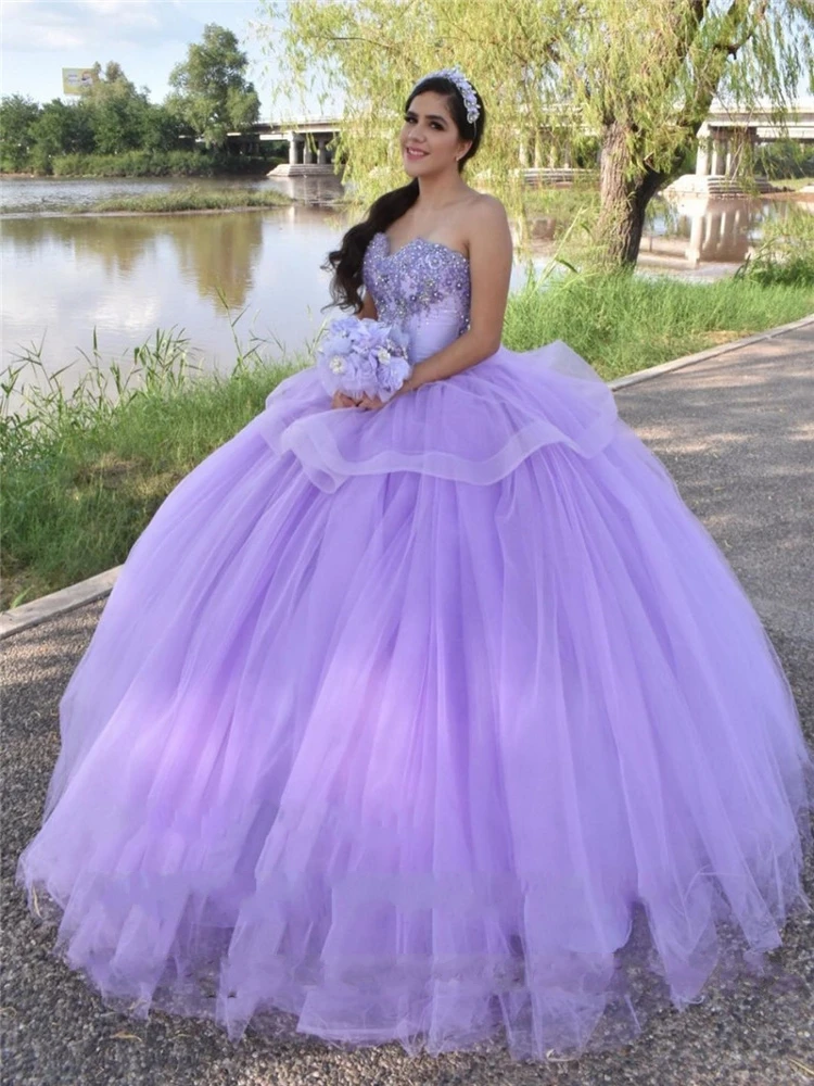 Romantische Lila Quinceanera Jurken Met Applique Kant Baljurk Vestidos De 15  Anos Zachte Tule Vestidos De Quinceañeras QE11|Quinceanera Dresses| -  AliExpress