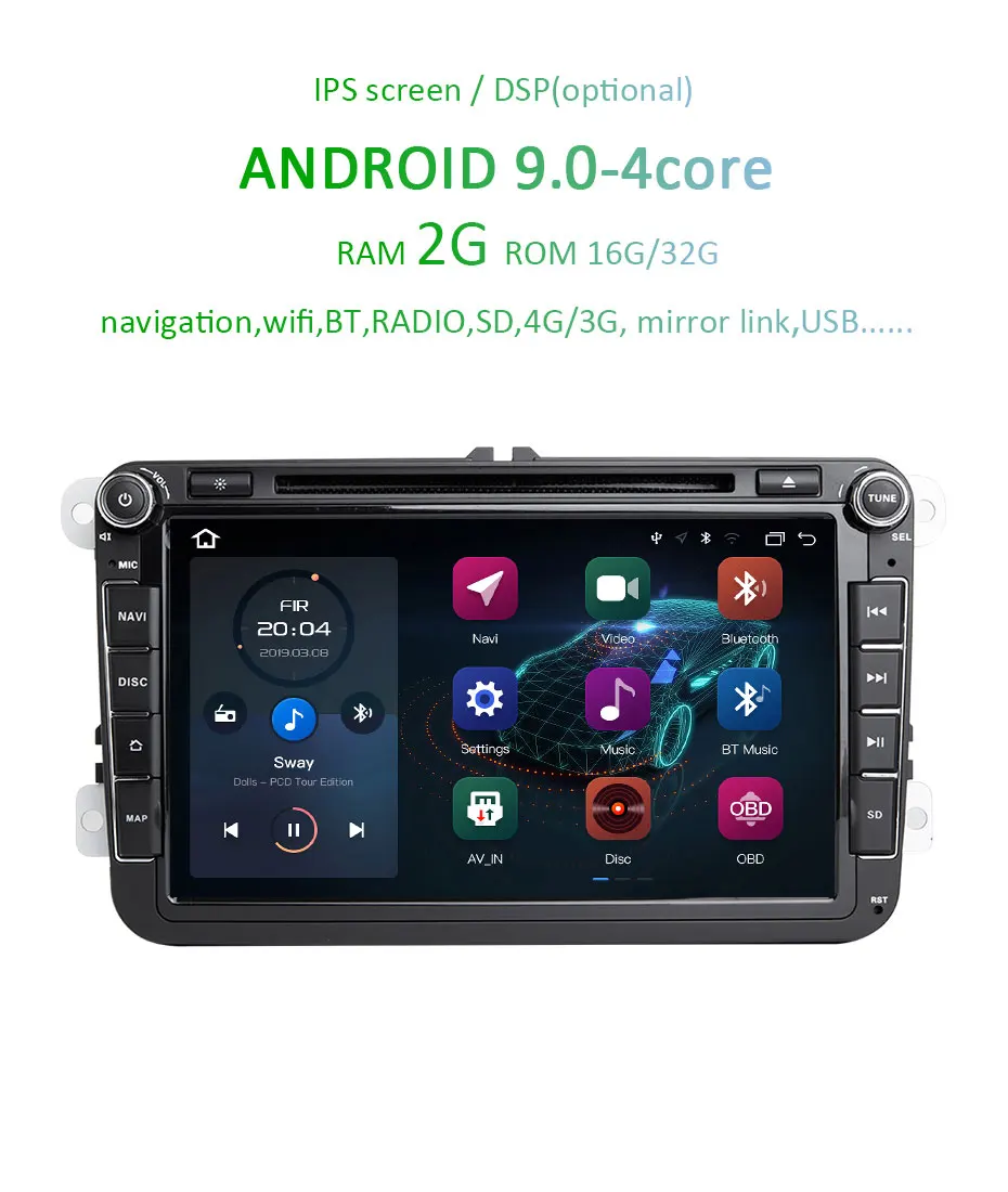Cheap IPS Android 9.0 DSP 64G 2 DIN Car GPS Radio For Rapid Yeti VW passat b6 golf 4 5 6 polo tiguan Seat Altea Toledo BORA DVD PLAYER 3