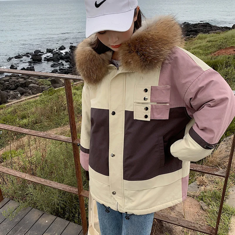 

Photo Shoot 2019 New Style Korean-style Workwear Inner Wearing Lambs Wool Thick down Jacket Women's Genuine Fur Collar Medium-le