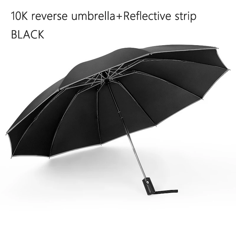 Бизнес-зонт, мужские черные ветрозащитные 10K Автоматические Складные складные зонты с обратным отражением, женский зонт для гольфа, идеи подарка - Цвет: 10-Reflective StripB