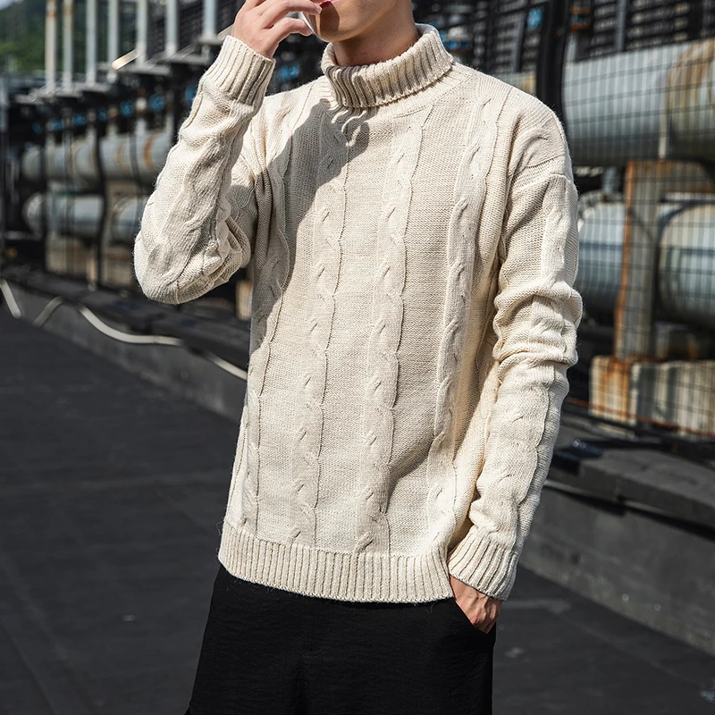New Arrival Men'sCasual Elastic Turtleneck Thick Warm Pure Color Fashion Brand Male Comfortable Knitting pullovers Size M-3xl