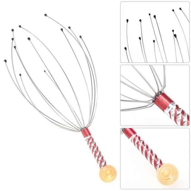 Therapeutic Head Scratcher Steel Wire Head Massager With Wooden Handle