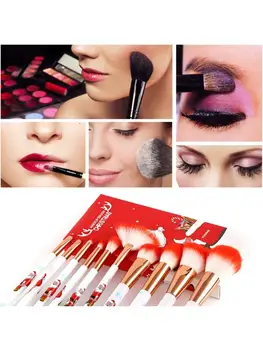 

10Pcs Christmas Makeup Brushes Set Foundation Powder Eyeshadow Blushes Cosmetic Brush Tools