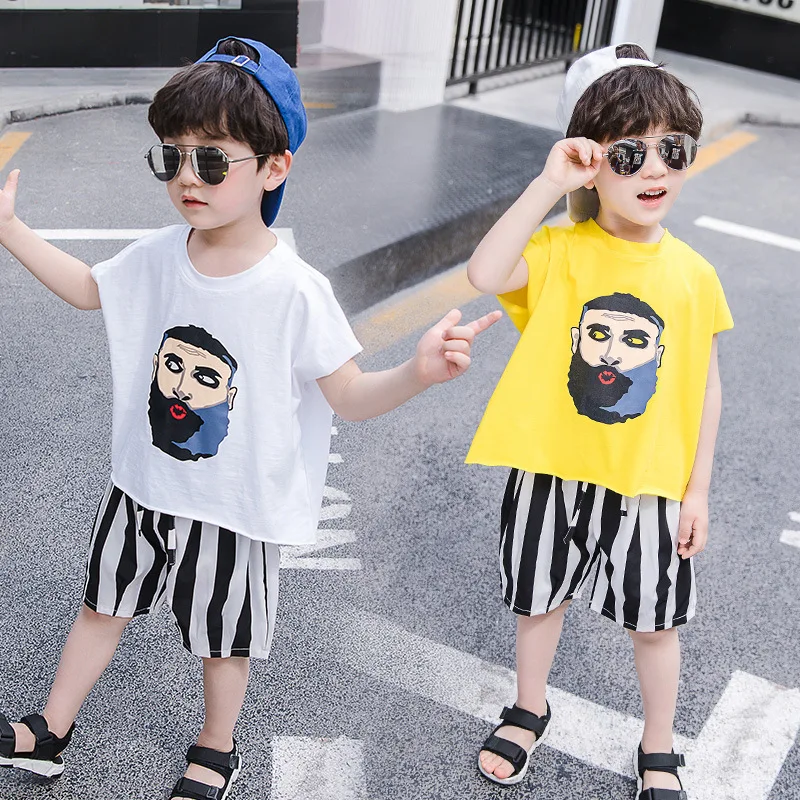 

2019 Summer Stripes Shorts Short Sleeve Casual Korean-style Children Cool Two-Piece Set Baby Clothes