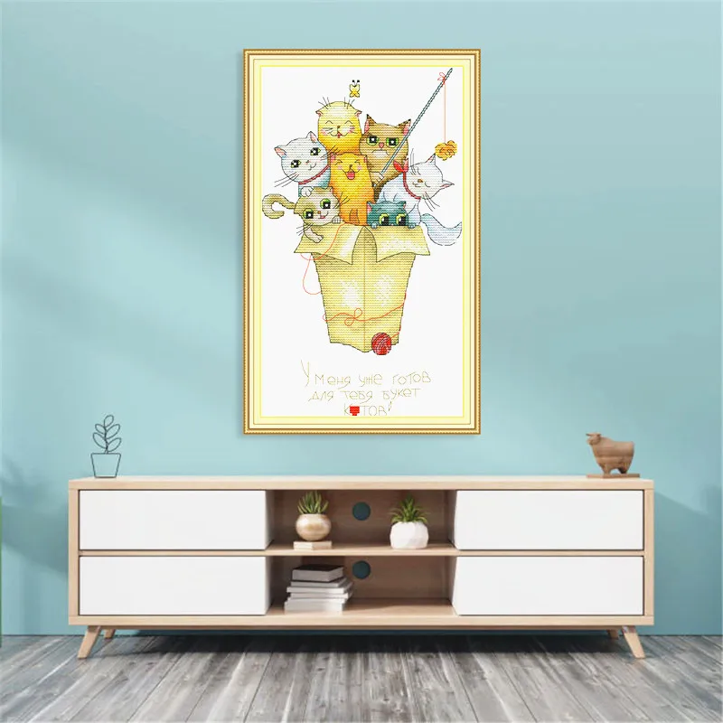 Joy Sunday Наборы для вышивания крестиком коты 14ct 11ct белая ткань напечатанная холст наборы для вышивания крестиком рукоделие нитки