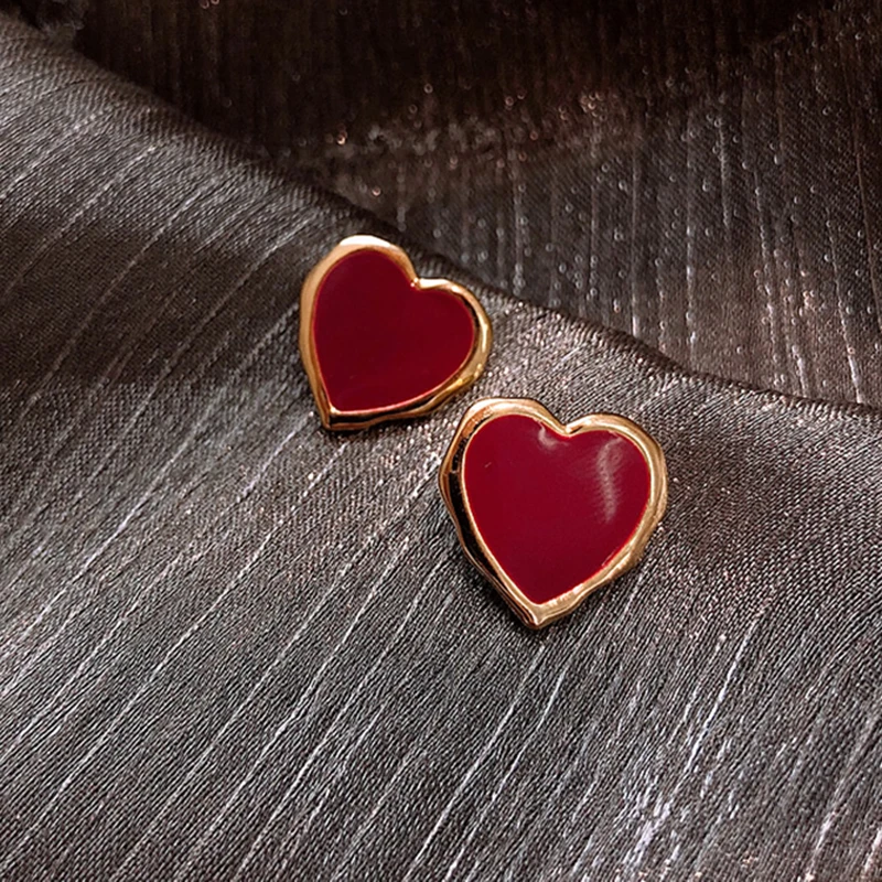 RscvonM New Fashion Women Stud Earrings Red Love Heart Shape Earrings Girl Fashion Acrylic Resin Jewelry Gifts Brincos