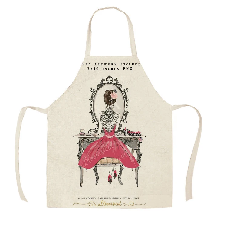 1Pcs Kitchen Apron Vogue Girls Beauty Fashion Printed Sleeveless Cotton Linen Aprons for Men Women Home Cleaning Tools55*68cm