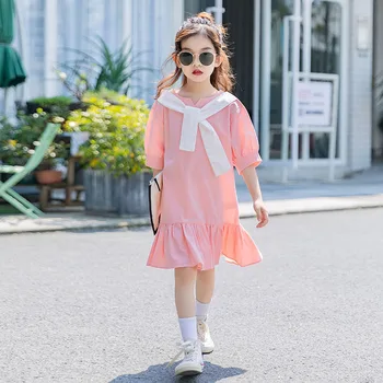 

Korean Clothes Girls Kids Knee Length Dress Preppy Mermaid Ruffles Ruched Vestidos V Neck Elegnat Princess Dress 4 to 16 yrs