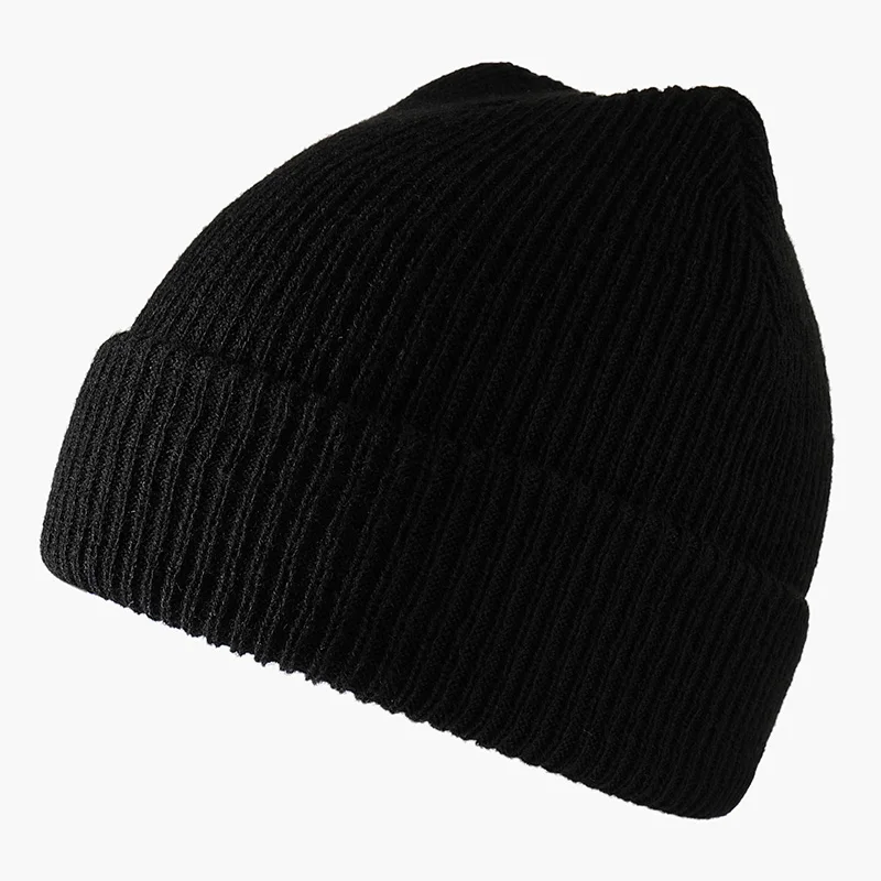 Унисекс шапочка осень зима женская мягкая теплая вязаная шапка мужская женская мягкая вязаная шапка для мужчин и девочек одноцветная модная шапка в стиле хип-хоп - Цвет: Черный