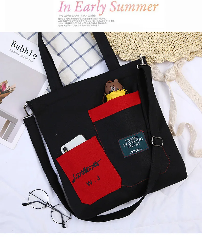 Холщовая Сумка Женская Корейская версия одноцветная Студенческая сумка-мессенджер многофункциональная Повседневная Зеленая Пляжная сумка для покупок