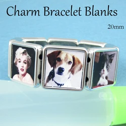 10 - Piece Set of Adjustable Bezel Bracelet Blanks (20mm Square Silver)