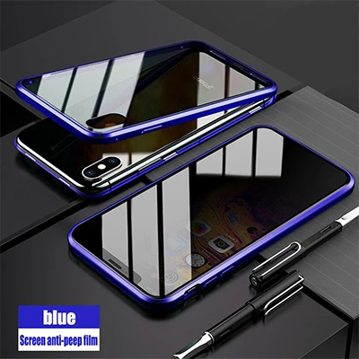 blue Для iPhone11 6 7 8 X XS Max Zmetal Рамка Анти-писк магнитная Передняя и задняя закаленное Пленка чехол для мобильного телефона - Цвет: blue