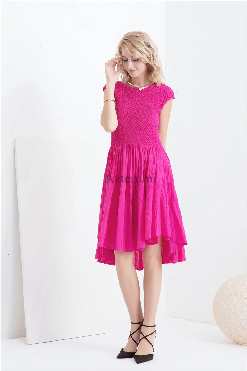 High Quality New Simple Women Casual Dress Sleeveless Round Neck Summer Dress Elegant Office Lady Solid Pleats Dresses